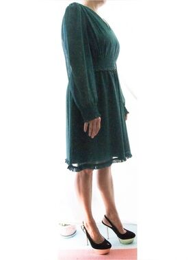 Gal Meets Glam Forest Green Long Sleeve V-Neck Dress